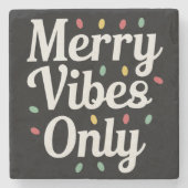 Bijpassende Familie Kerst Merry Vibes Only Lights Stenen Onderzetter (Voorkant)