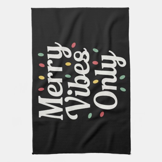 Bijpassende Familie Kerst Merry Vibes Only Lights Theedoek (Verticaal)