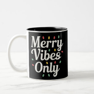 Bijpassende Familie Kerst Merry Vibes Only Lights Tweekleurige Koffiemok