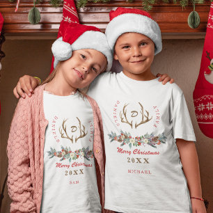 Bijpassende familie kerst rustiek monogrammed t-shirt