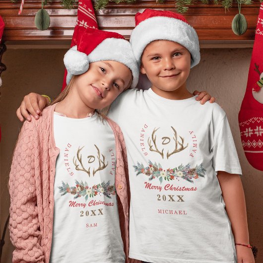 Bijpassende familie kerst rustiek monogrammed t-shirt