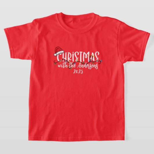 Bijpassende familie String Lights Santa Hat Kerstm T-shirt (Laagn)