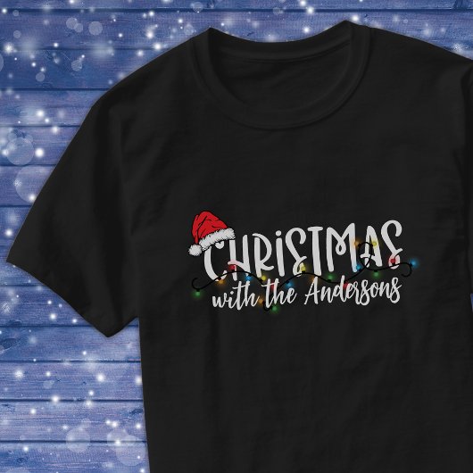 Bijpassende familie String Lights Santa Hat Kerstm T-shirt
