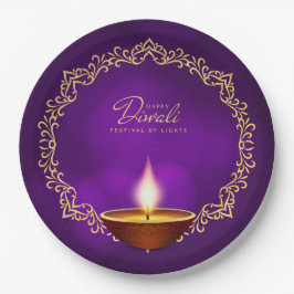 Bijpassende Happy Diwali Paarse 9" Papieren Bordje