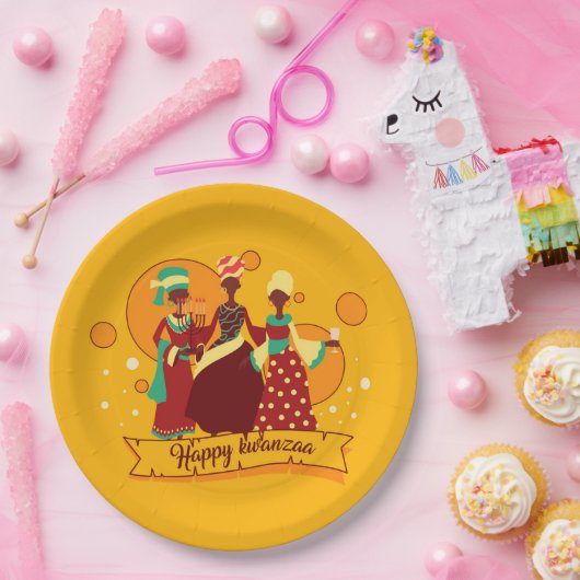 Bijpassende Happy Kwanzaa 3 Dames 9" Papieren Bordje (Feest)
