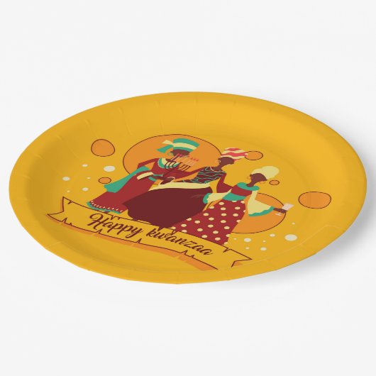 Bijpassende Happy Kwanzaa 3 Dames 9" Papieren Bordje (Gekanteld)