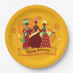 Bijpassende Happy Kwanzaa 3 Dames 9" Papieren Bordje