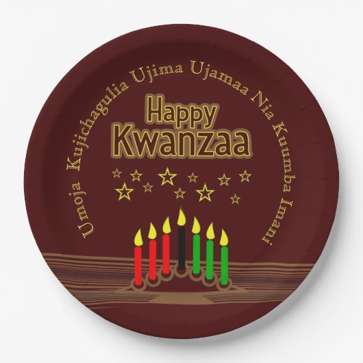 Bijpassende Happy Kwanzaa Zeven Principes 9" Papieren Bordje (Voorkant)