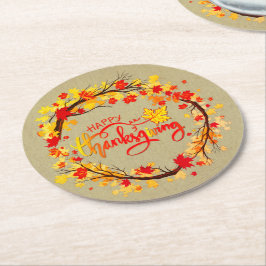 Bijpassende herfstbladkleuren voor Thanksgiving Ronde Kartonnen Onderzetter