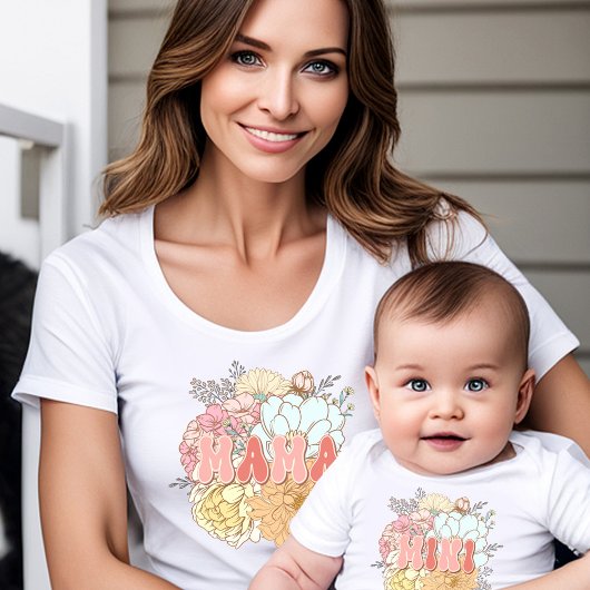 Bijpassende Moeder Nieuwe Mama Mini Retro Bloemen T-shirt