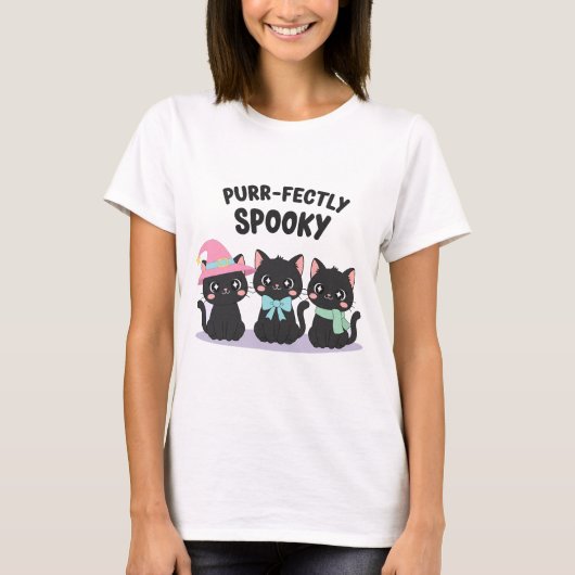 Bijpassende Pastel Black Cat Halloween T-shirt (Voorkant)