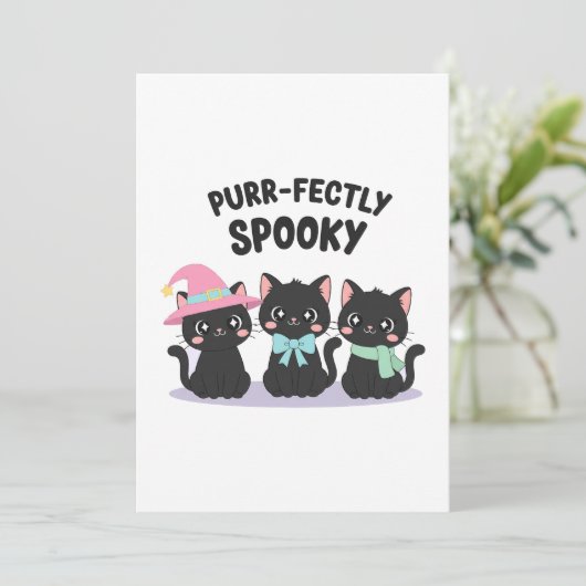 Bijpassende Pastel Black Cat Halloween T-shirt Kaart (Staand voorkant)
