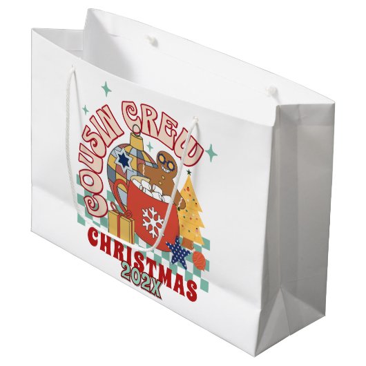 Bijpassende retro neef crew Kerst kinderen Groot Cadeauzakje (Voorkant Gekanteld)