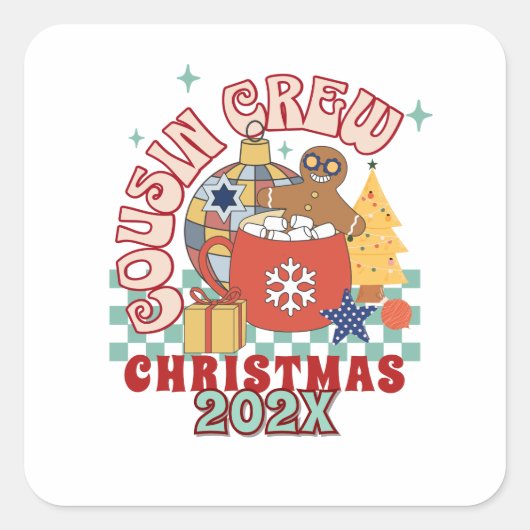 Bijpassende retro neef crew Kerst kinderen Vierkante Sticker (Voorkant)