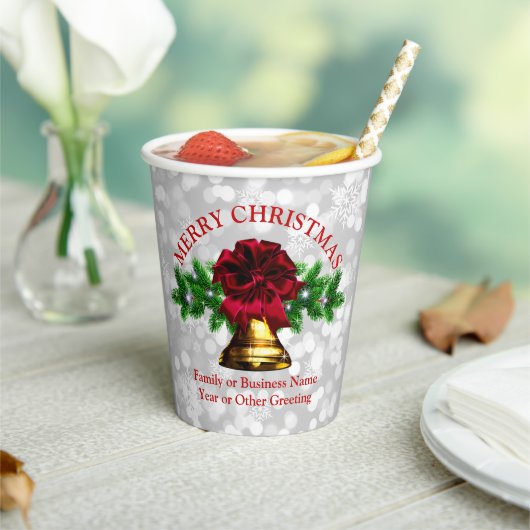 Bijpassende set - Gouden Bell Rode Boog Kerstmis 2 Papieren Bekers (Insitu)