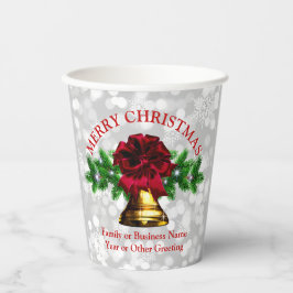 Bijpassende set - Gouden Bell Rode Boog Kerstmis 2 Papieren Bekers