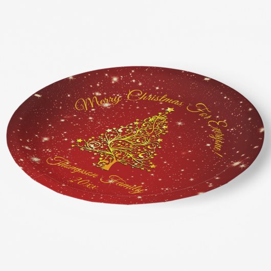 Bijpassende set Kerst Rode Gouden Boom Sterren Naa Papieren Bordje (Gekanteld)