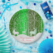 Bijpassende set witte rendieren Bewerk naam groen  Papieren Bordje (Feest)