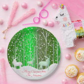 Bijpassende set witte rendieren Bewerk naam groen  Papieren Bordje (Feest)