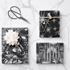 Bijpassende Victoriaans Gothic Zwart en Wit Goulis Inpakpapier Vel