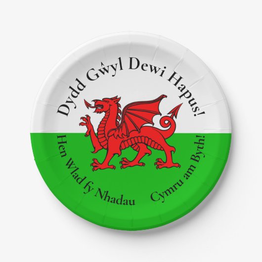 Bijpassende Welsh Dragon St David's Day 7" Papieren Bordje (Voorkant)