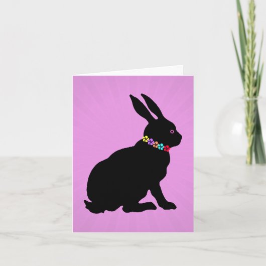 Bijprofiel zittend Zwart Konijn Bloemen Roze Oog Kaart (Voorkant)