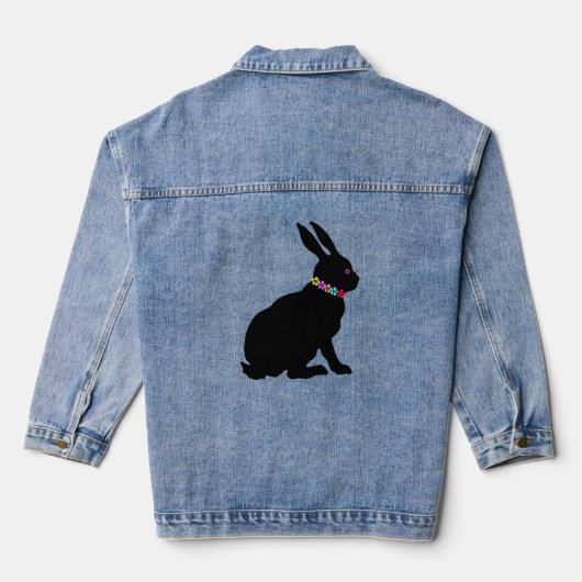 Bijprofiel Zwart Silhouet Konijnenbloemen Denim Jacket (Achterkant)