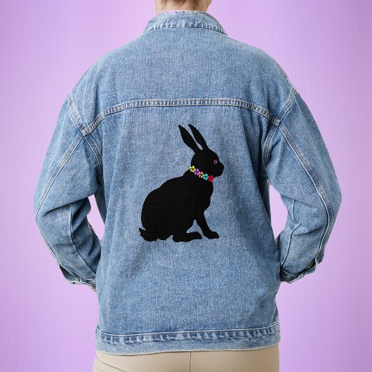 Bijprofiel Zwart Silhouet Konijnenbloemen Denim Jacket