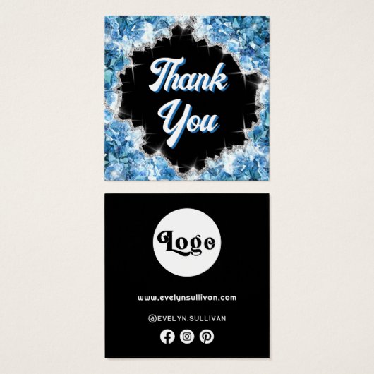 Bijsluiter blauwe kristallen vierkante visitekaartjes (Voorkant /achterkant)