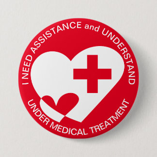 BIJSTAND/HULPBEHOEFTE RONDE BUTTON 7,6 CM