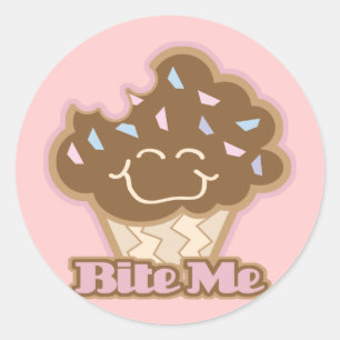 bijt me chocolade cupcake ronde sticker