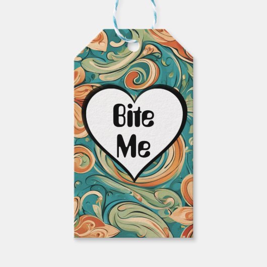 Bijt me Grappig Hart Swirly Retro Design Cadeaulabel (Voorkant)