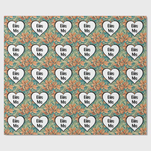 Bijt me Grappig Hart Swirly Retro Design Cadeaupapier (Vlak)
