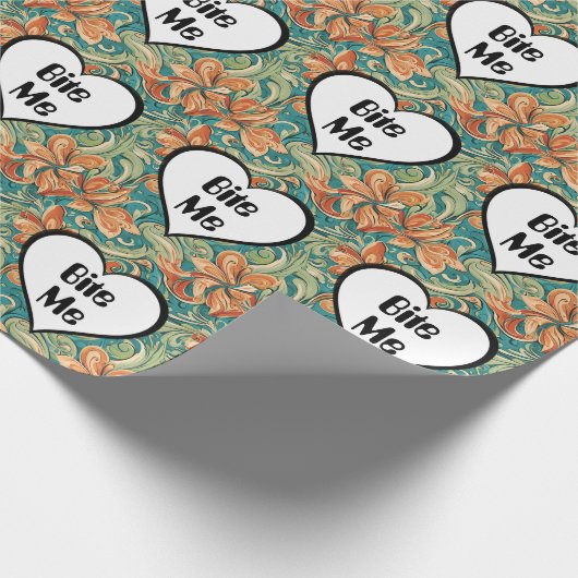 Bijt me Grappig Hart Swirly Retro Design Cadeaupapier (Hoek)