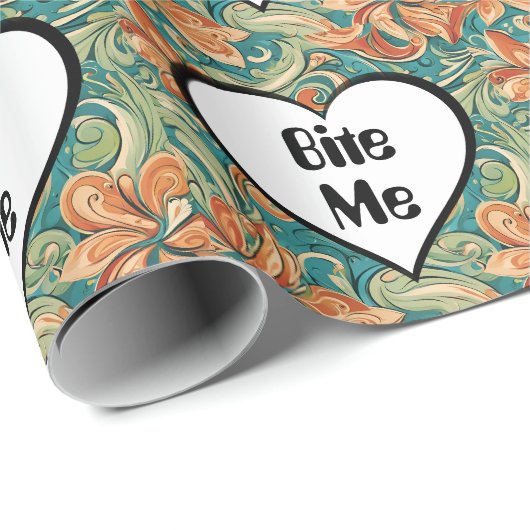 Bijt me Grappig Hart Swirly Retro Design Cadeaupapier (Rol Hoek)