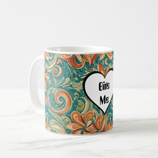 Bijt me Grappig Hart Swirly Retro Design Koffiemok (Voorkant links)