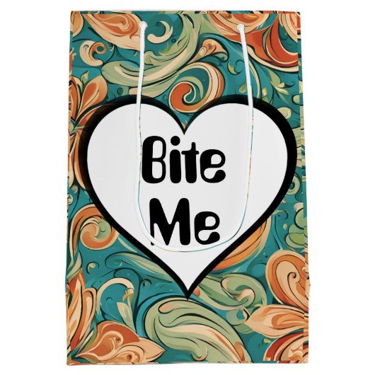 Bijt me Grappig Hart Swirly Retro Design Medium Cadeauzakje (Achterkant)