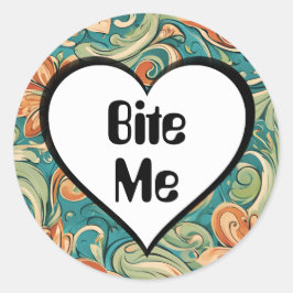 Bijt me Grappig Hart Swirly Retro Design Ronde Sticker