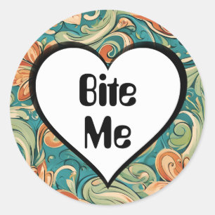 Bijt me Grappig Hart Swirly Retro Design Ronde Sticker