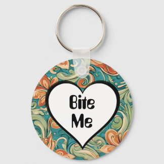 Bijt me Grappig Hart Swirly Retro Design Sleutelhanger