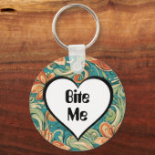 Bijt me Grappig Hart Swirly Retro Design Sleutelhanger (Achterkant)