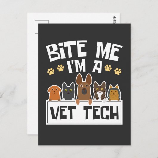 Bijt me ik ben een Vet Tech Grappige Veterinaire T Briefkaart (Voorkant / Achterkant)