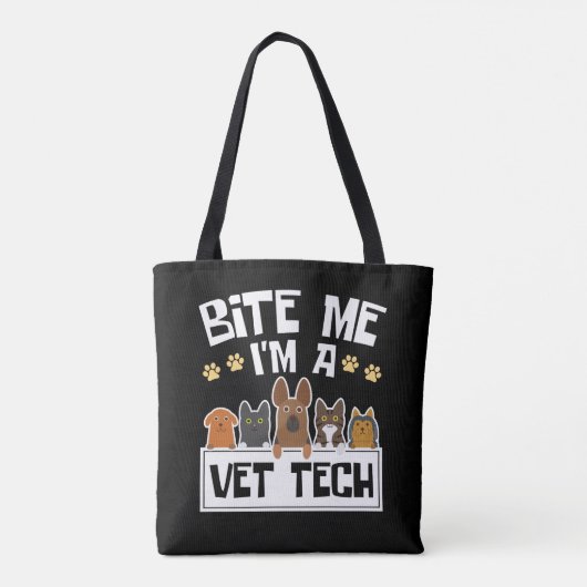 Bijt me ik ben een Vet Tech Grappige Veterinaire T Tote Bag (Achterkant)