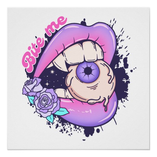 Bijt me roze halloween lippen perfect poster (Voorkant)
