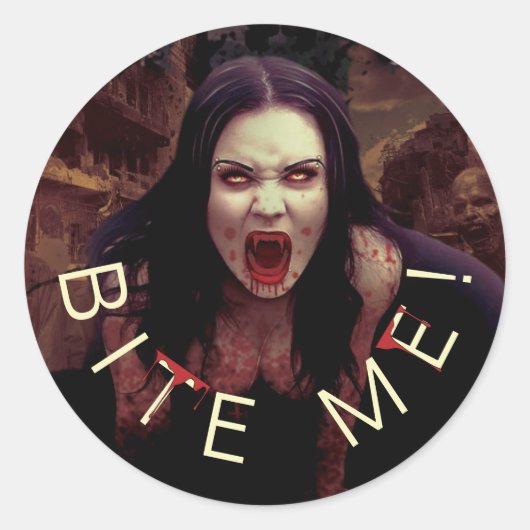 Bijt me! Vampier Halloween ID980 Ronde Sticker (Voorkant)