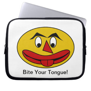 Bijt op je tong Grappig geel gezicht Laptop Sleeve