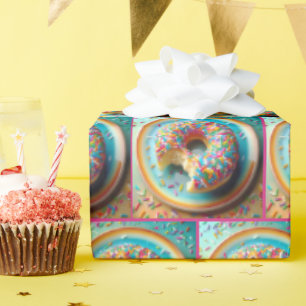 Bijt uit donut met strooien cadeaupapier