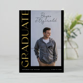 Bijtekst Modern Zwart en Goud Afstudeerder Aankond Folie Uitnodiging (Staand Voorkant)