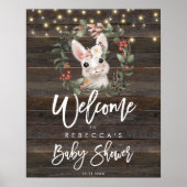 bijtend floreel schattig konijn baby shower welkom poster (Voorkant)