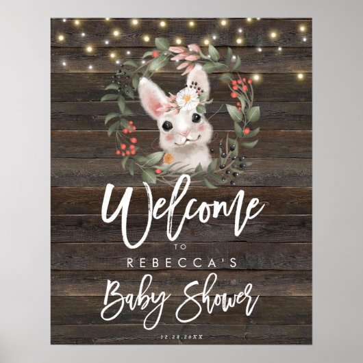 bijtend floreel schattig konijn baby shower welkom poster (Voorkant)